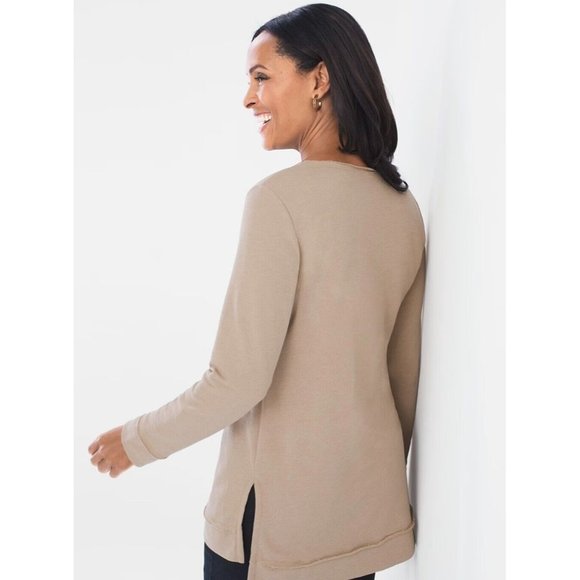 Chico’s 1 Zenergy womens Applique Top Tunic Tan Long Sleeve cotton size medium - Picture 7 of 7